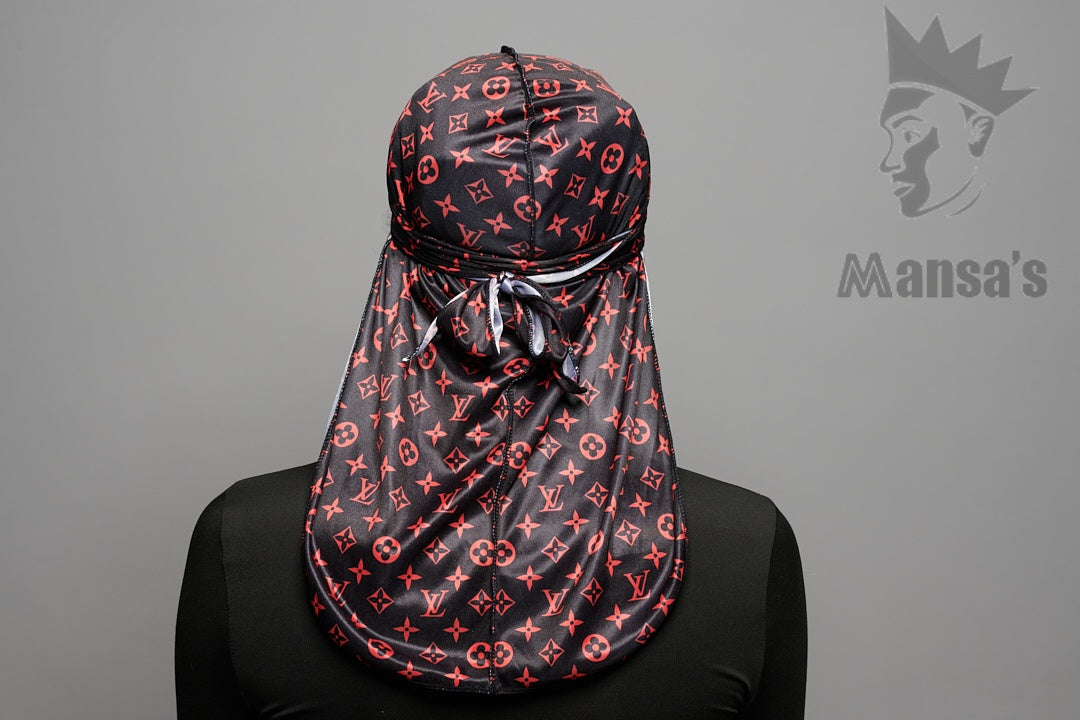 Black and Red LV Satin Durag