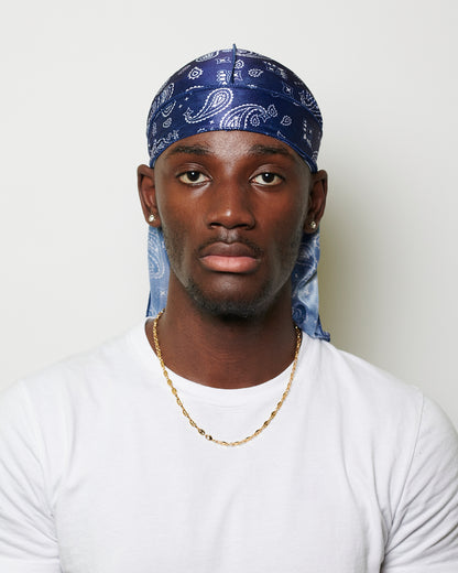 Durag in Satin LV Blue and Gold – Mansa's